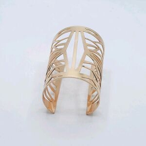 Gold Tone Big Hollow Wide Geometric Cuff Open Back Bracelet Bangle XLNT